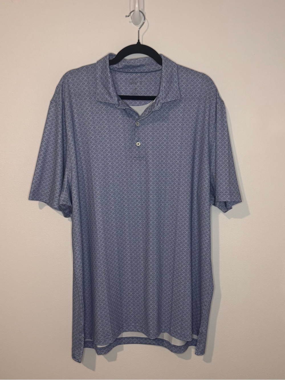 Johnnie-O Mens XL Blue Geometric Print Performance Golf Polo Shirt Stretch